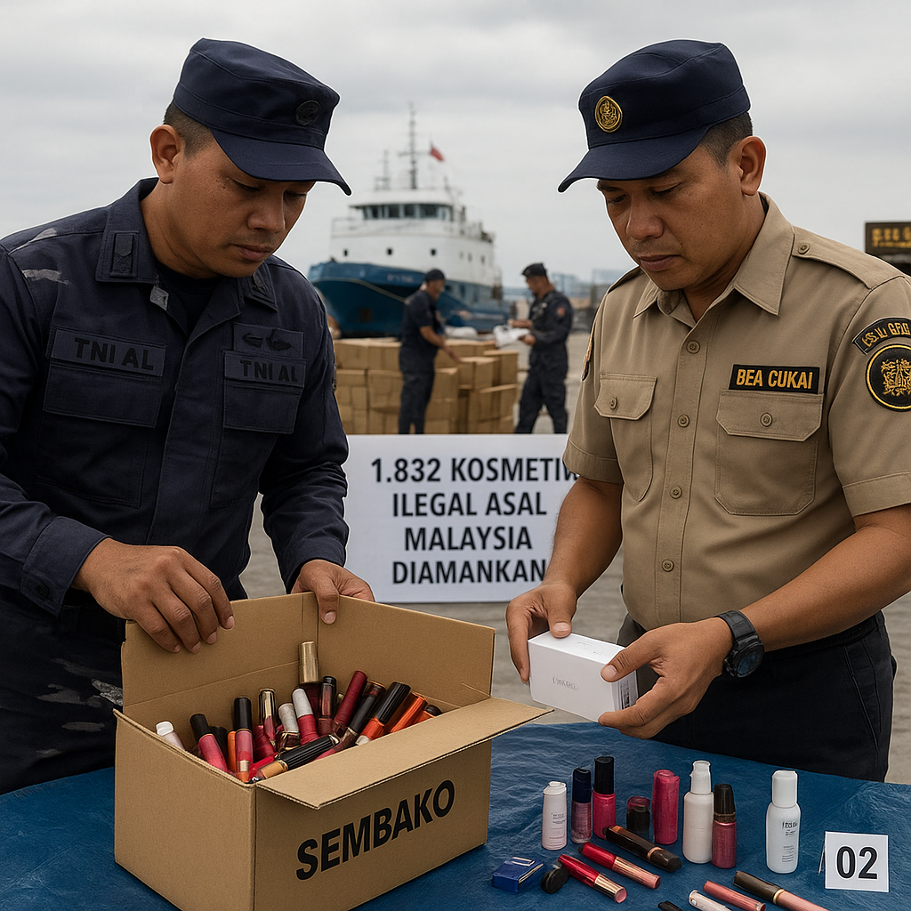 1.832 Kosmetik Ilegal Asal Malaysia Diamankan, TNI AL dan Bea Cukai Nunukan tak Terkecoh Sembako