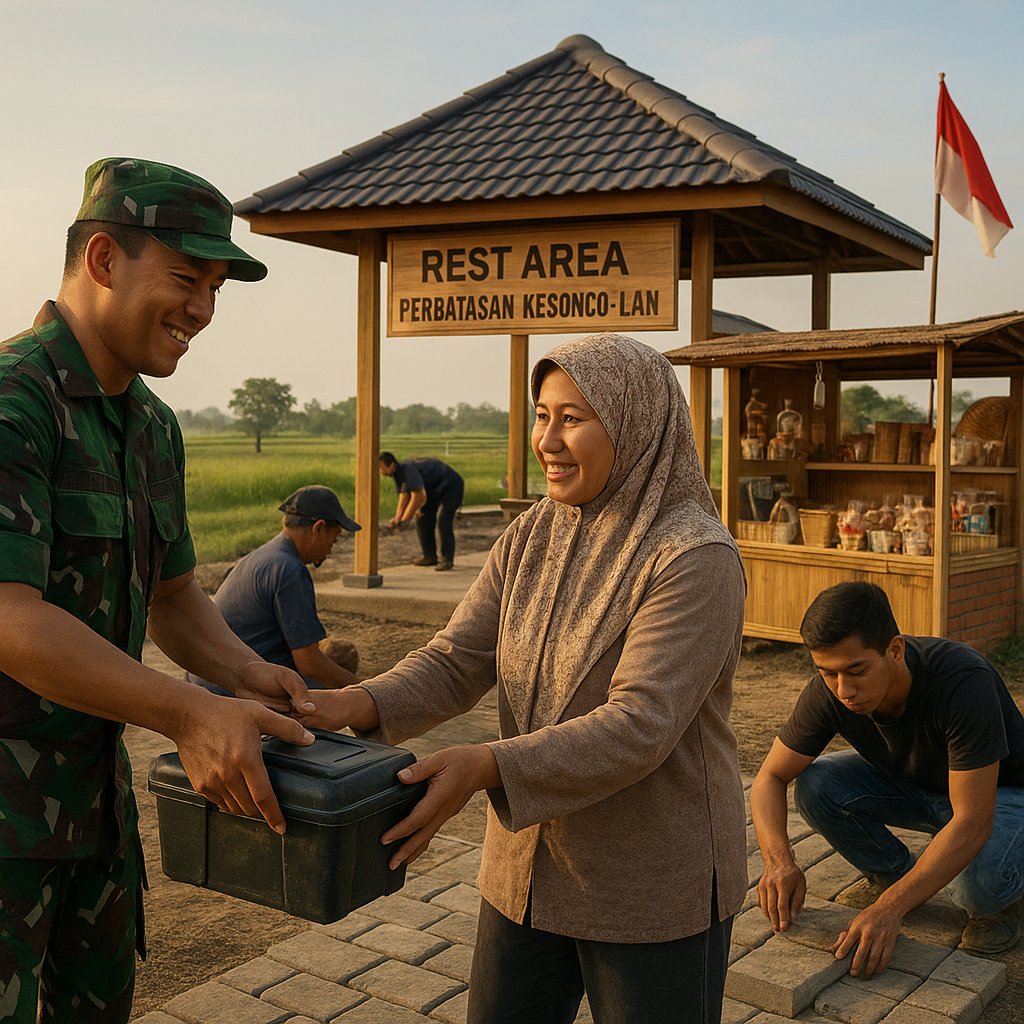 TMMD Sulap Perbatasan Kesongo-Lamongan Jadi Rest Area dan Sentra Ekonomi