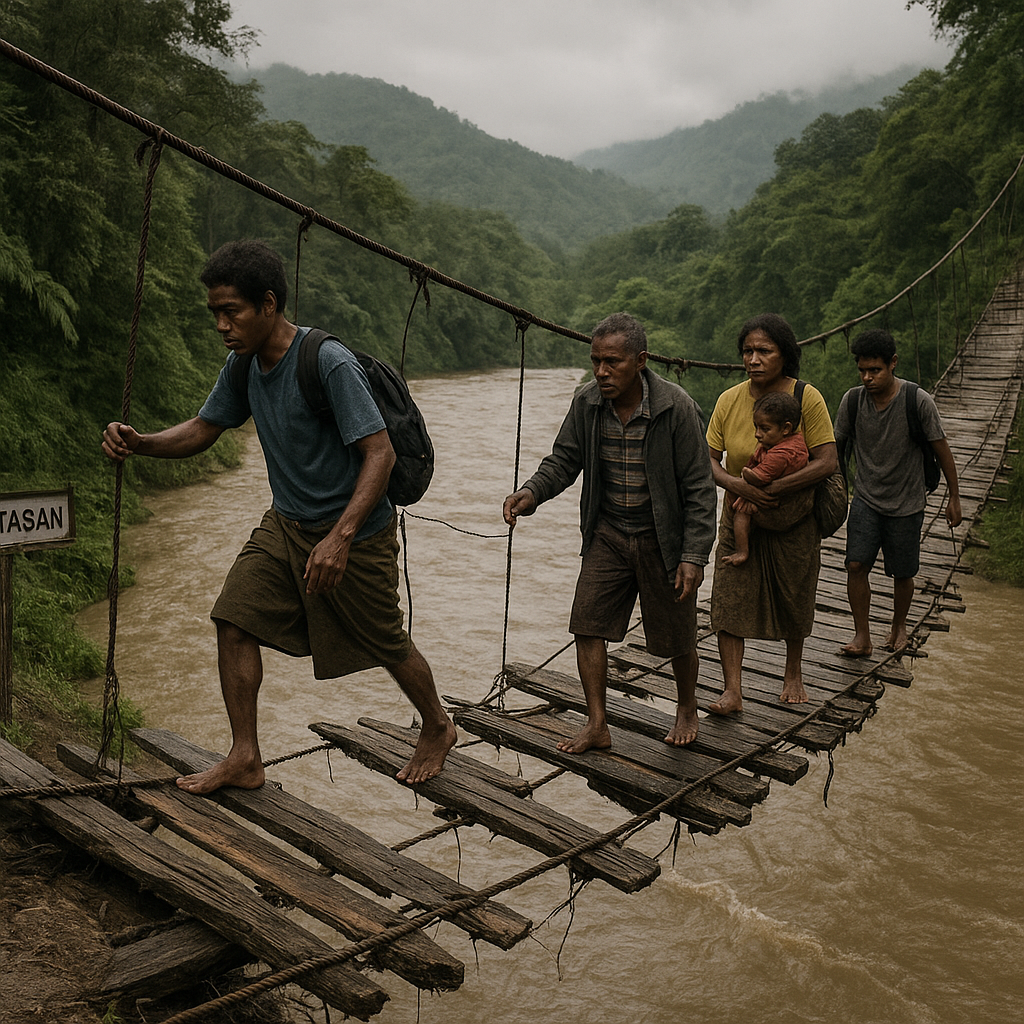 Jembatan Gantung di Perbatasan Papua-PNG Rusak Parah, Warga Menyeberang dengan Mempertaruhkan Nyawa