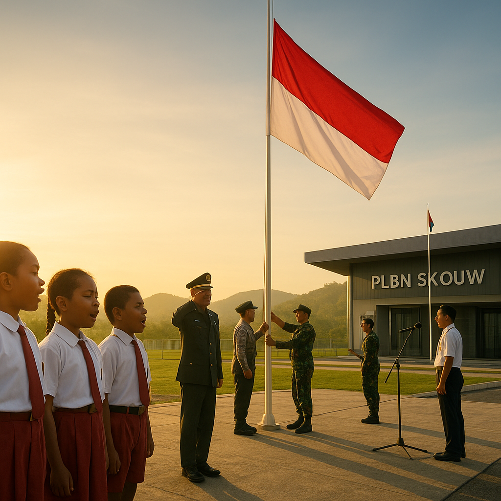 Upacara Bendera di Pos Lintas Batas Negara (PLBN) Skouw, Papua