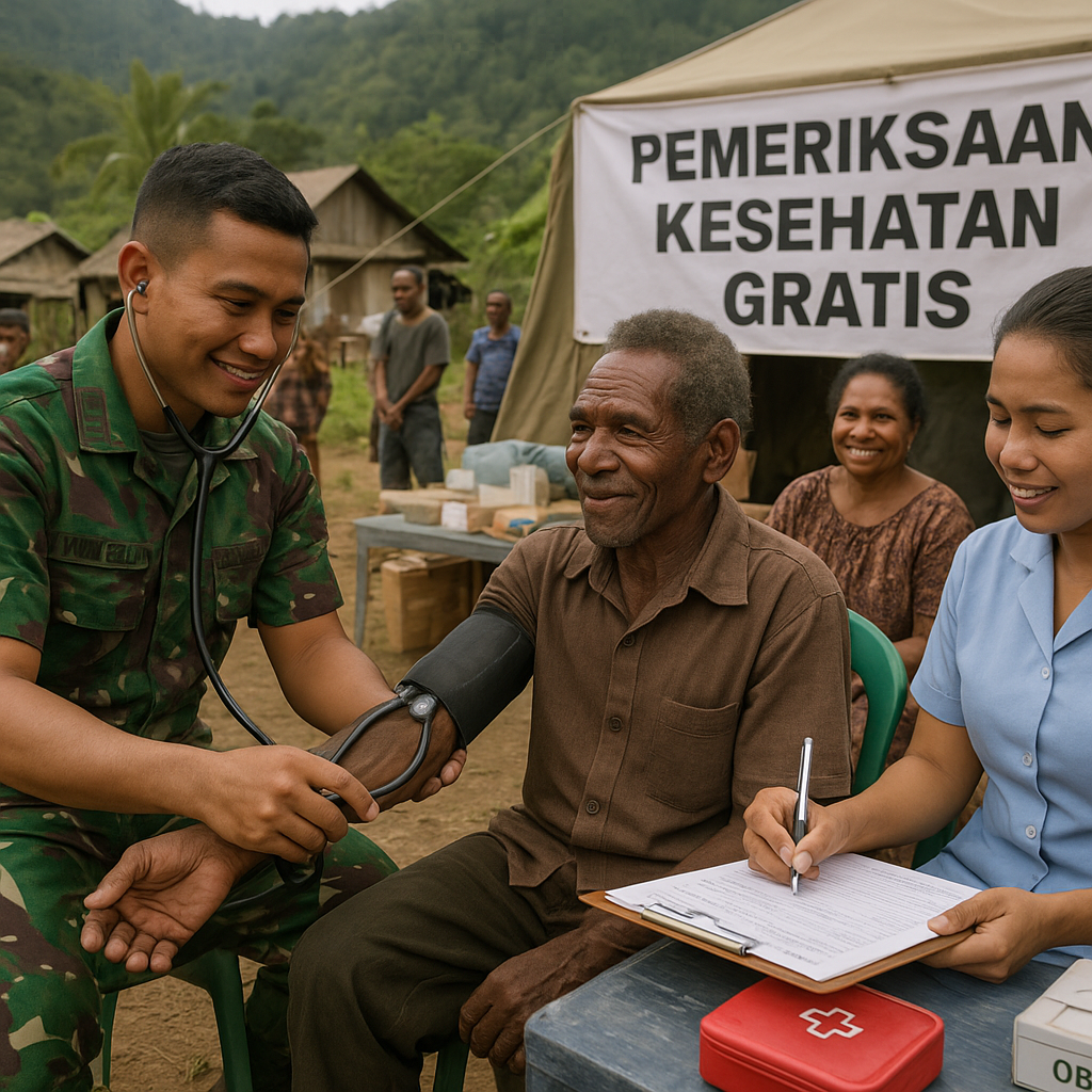 Satgas Yonif 621/Manuntung Hadir di Sinak, Warga Kampung Womburu Dapat Pemeriksaan Kesehatan Gratis