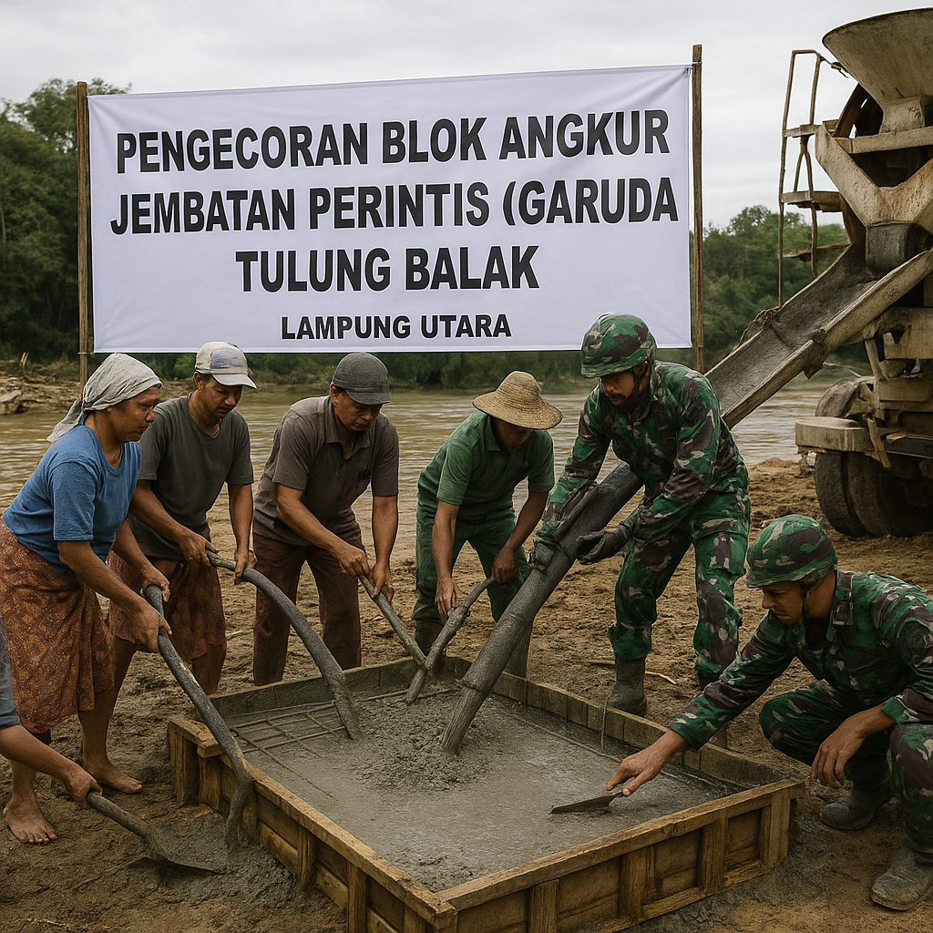 Pengecoran Blok Angkur Jembatan Perintis Garuda Tulung Balak Masuki Tahap Vital