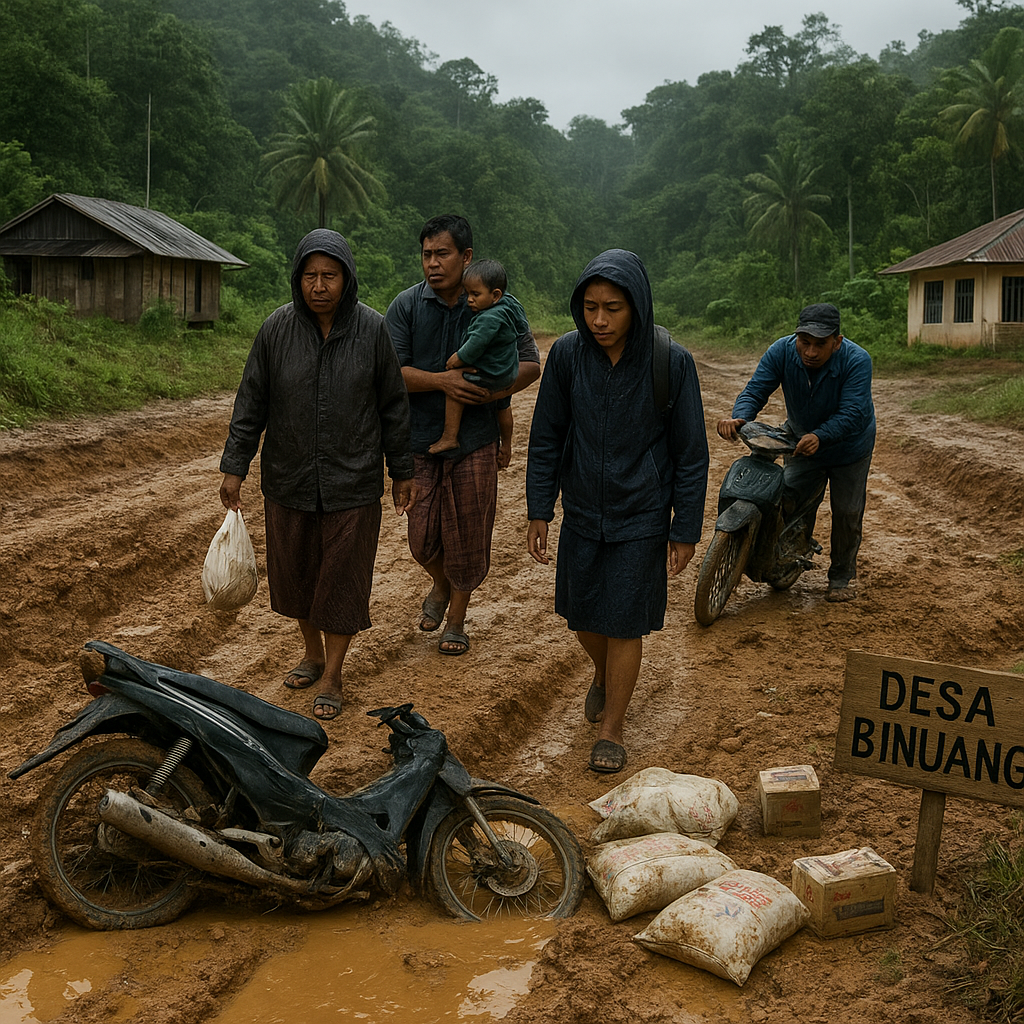 Jalan Rintisan yang Merenggangkan Hubungan: Kisah Warga Desa di Perbatasan Kalimantan yang Terisolasi Setelah Hujan Deras