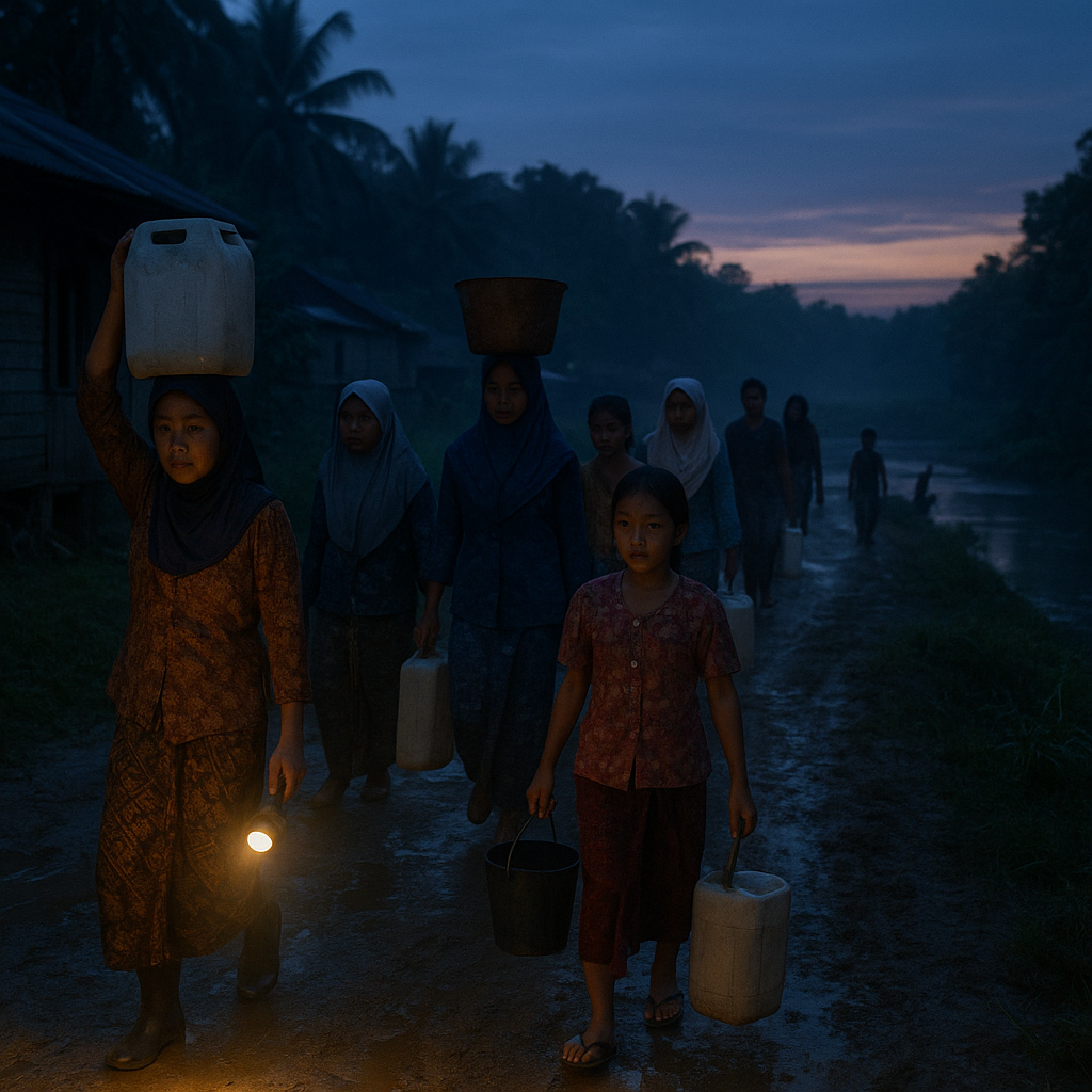 Di Pagi Buta, Warga Aruk Bangun untuk Menjemput Air Bersih dari Sungai