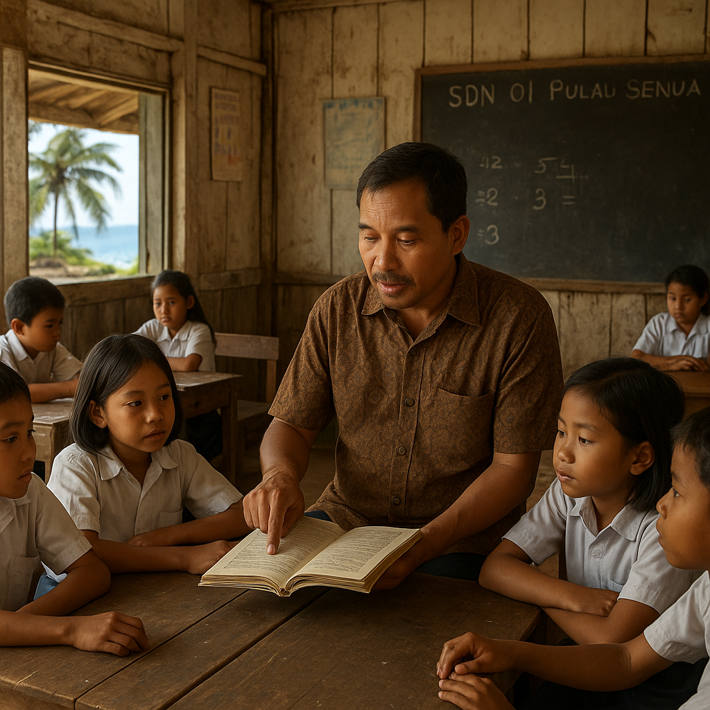 Guru Garis Depan di Pulau Terluar Natuna: Mengajar dengan Satu Buku untuk Tiga Kelas