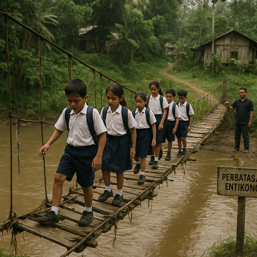 Jembatan Gantung di Miang Besar: Jalur Sekolah Anak-anak Perbatasan yang Terancam Rusak