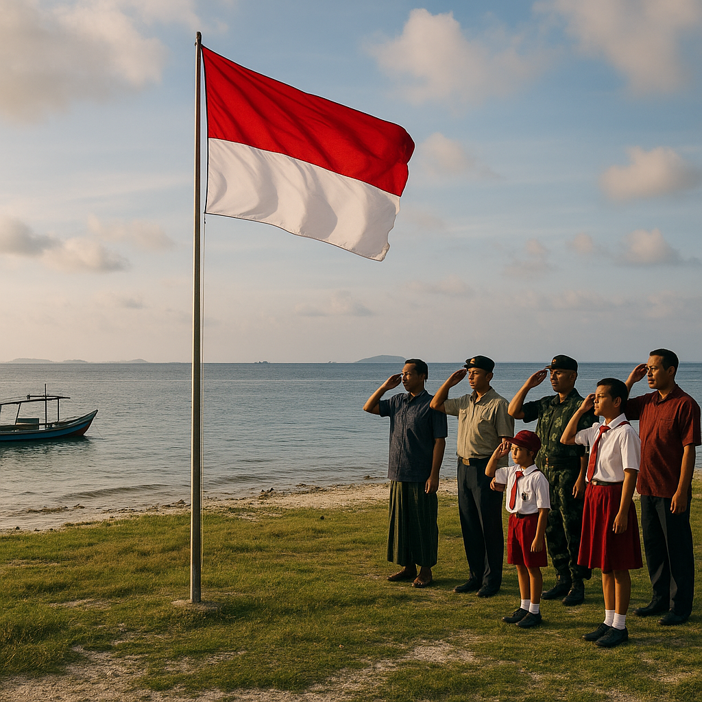 Upacara Bendera di Pulau Nipa, Kepri: Mengibarkan Merah Putih di Titik Terdepan yang Hanya Tumbuh Rumput
