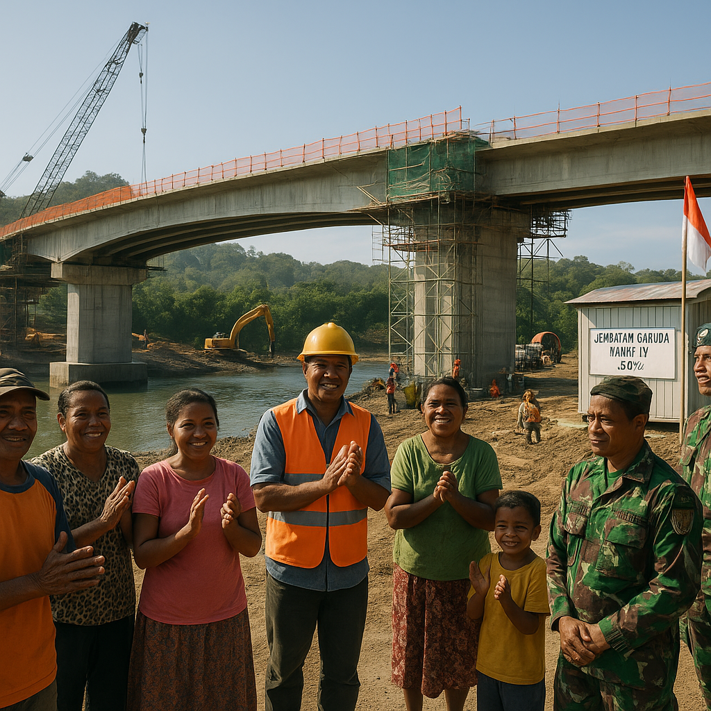 Hampir selesai, Masyarakat Senang Pembangunan Jembatan Garuda Tahap IV TA. 2026 Wilayah Kodim 1802/Sorong Capai 80%