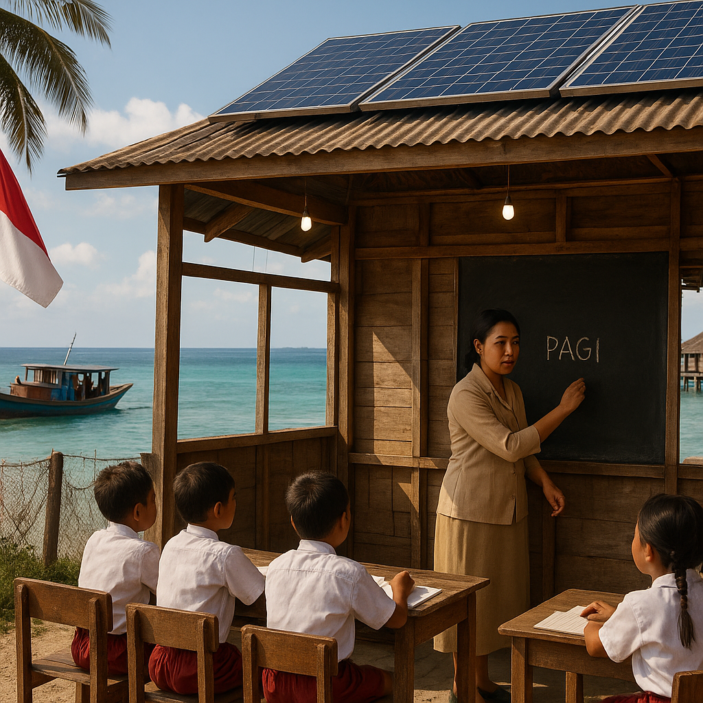 Di Pulau Terluar, Guru Mengabdi dengan Listrik Tenaga Surya dan Kapal Tatap Minggu
