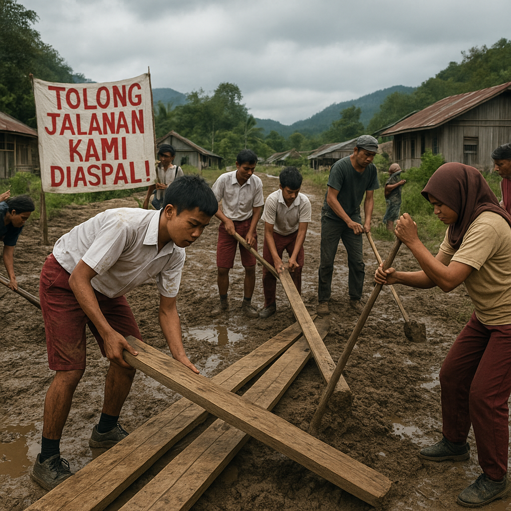 Akses Perbatasan RI–Malaysia di Krayan Berlumpur, Pelajar Kerja Bakti Demi Bisa Sekolah