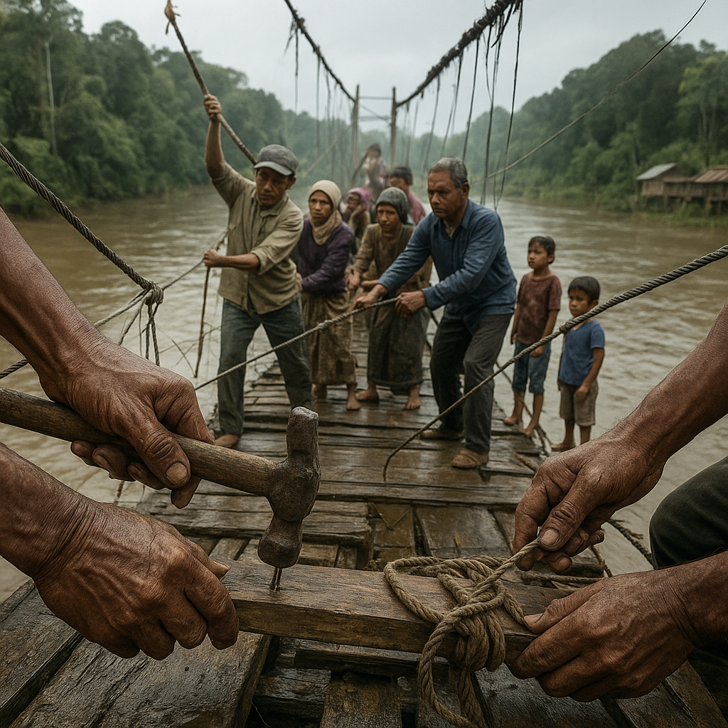 Jembatan Gantung Penghubung Harapan: Warga Perbatasan Kalimantan Berswakelola Perbaiki Akses
