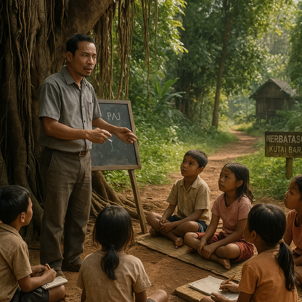 Guru Honorer di Perbatasan Kutai Barat Mengajar di Bawah Pohon, Murid Bertahan dengan Semangat