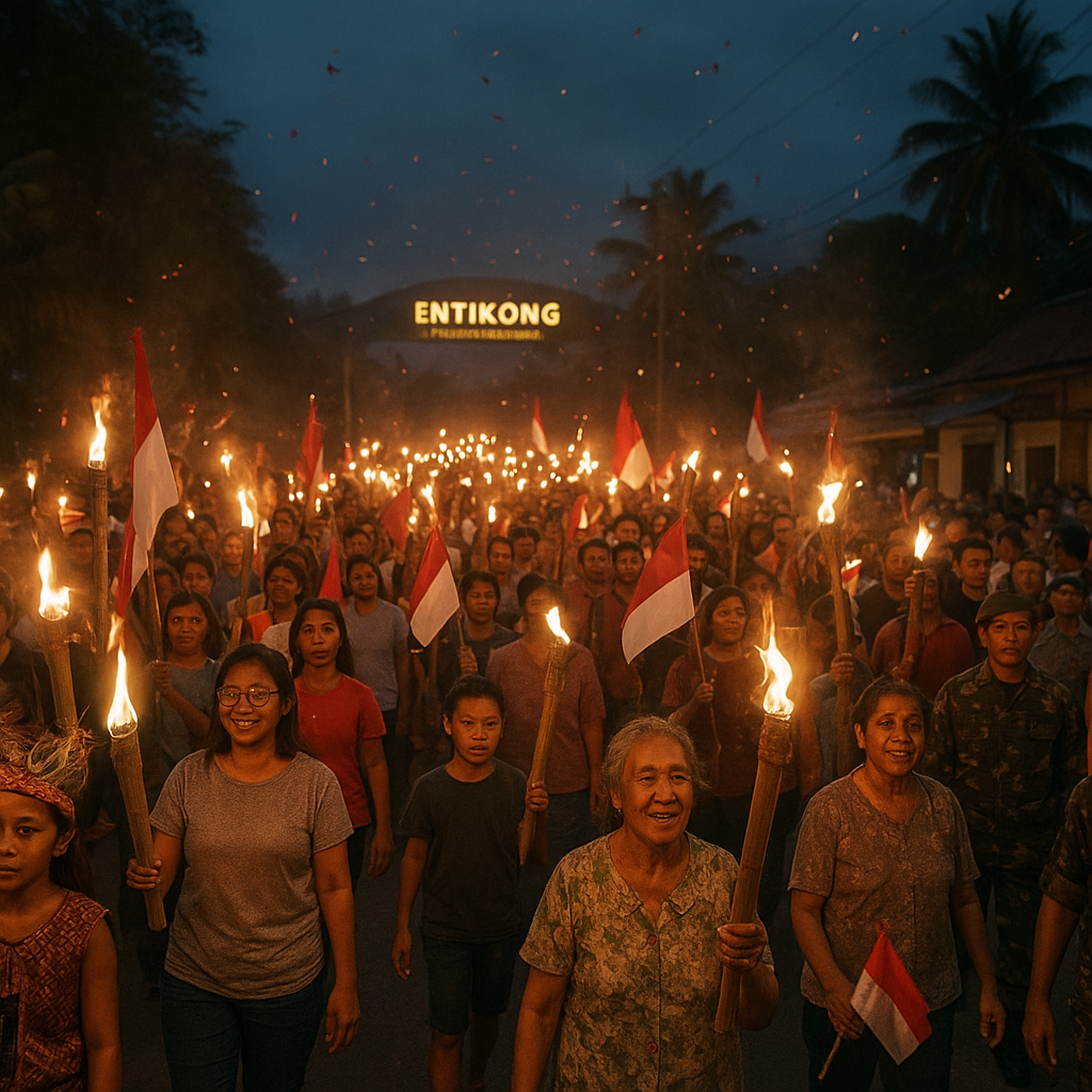 Pawai Obor Merah Putih Meriahkan HUT RI di Entikong