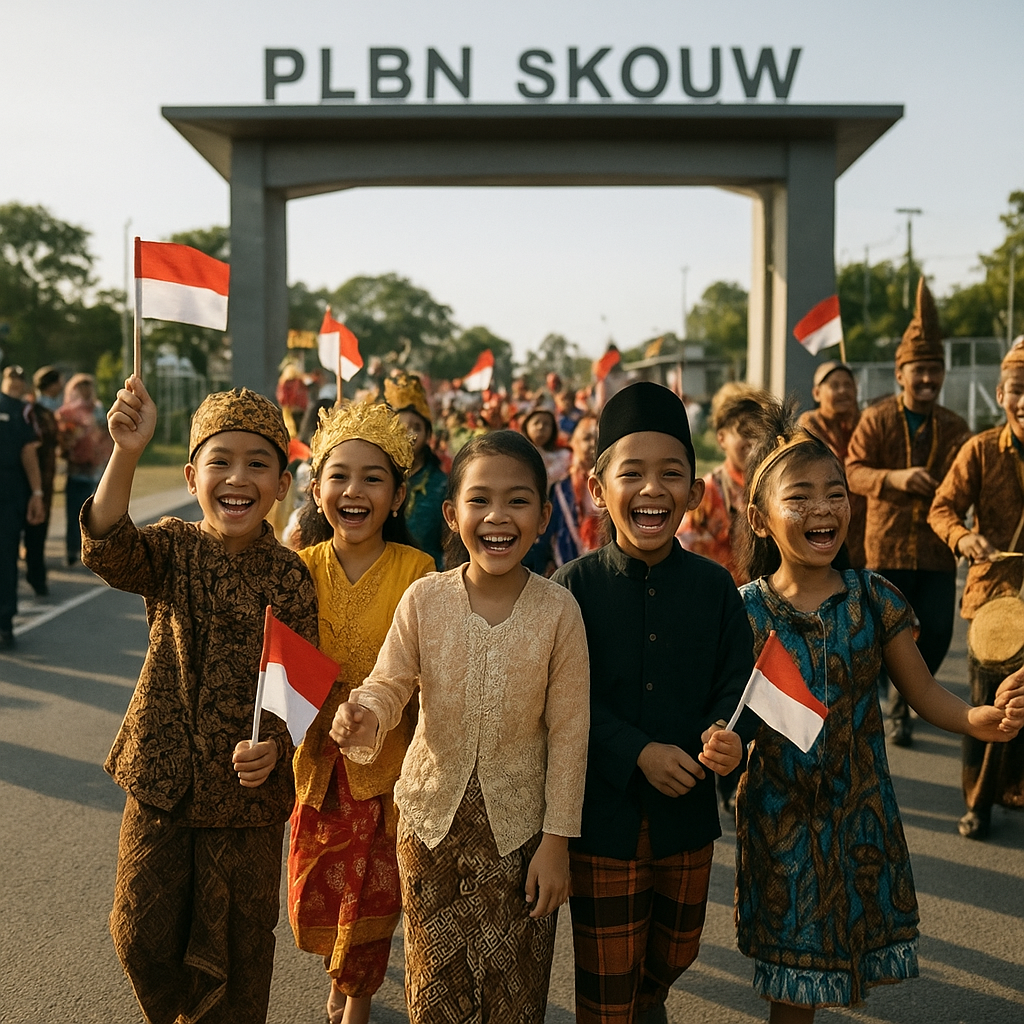 Arak-arakan Budaya dan Sorak Anak-anak Berbaju Adat Warna-warni PLBN Skouw di HUT RI