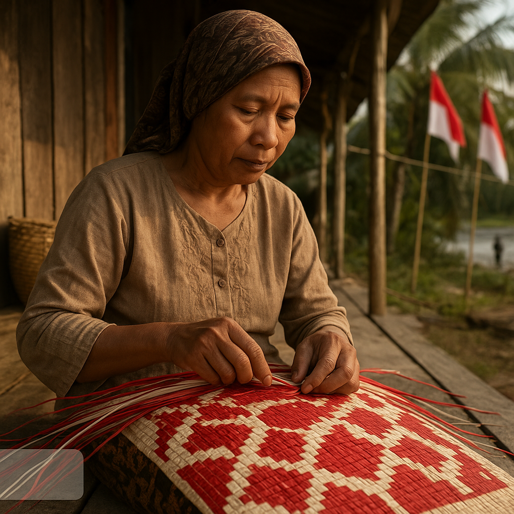 Perempuan Penganyam Tikar di Pulau Sebatik, Menyulam Kain Merah Putih di Tengah Tiga Bendera