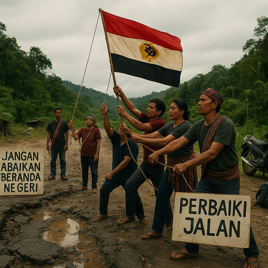 Kibarkan Bendera Dayak Borneo di Jalan Rusak, Warga Krayan: Jangan Abaikan Beranda Negeri