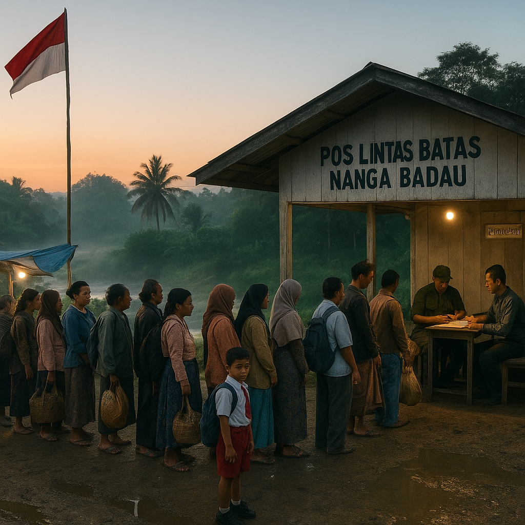 Matahari Pagi di Pos Lintas Batas Nanga Badau: Warga Mulai Antre Sejak Jam 5