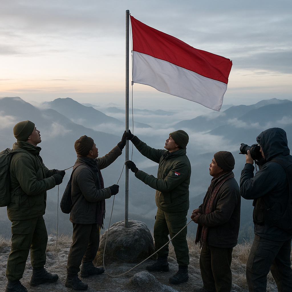Merah Putih Berkibar di Puncak Balinggama, Satgas Pasgat Taklukkan Keterisolasian Yahukimo