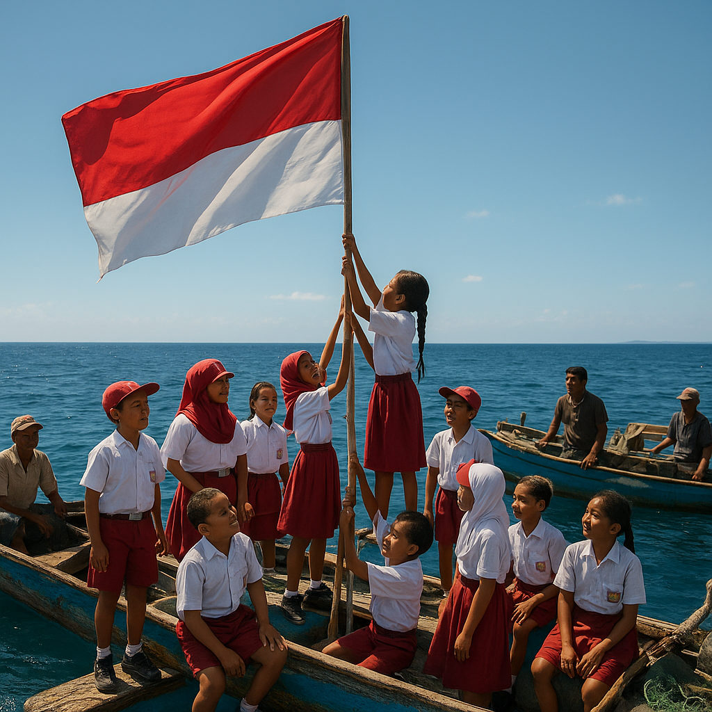 Nasionalisme dari Ujung Negeri: Siswa di Pulau Terluar Khatulistiwa Kibarkan Merah Putih di Tengah Laut