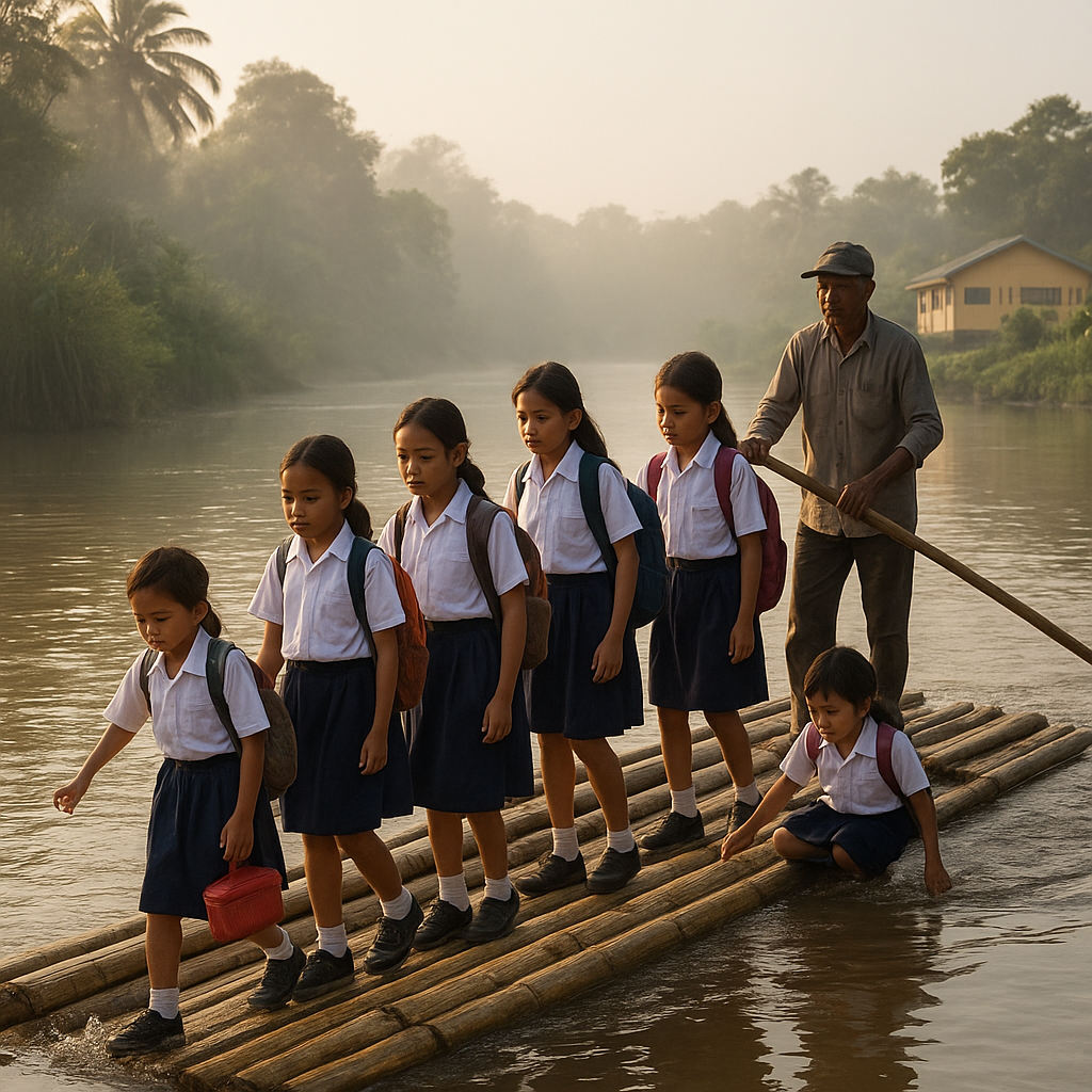 Pagi di Perbatasan Papua: Anak-Anak Menyeberangi Sungai untuk Bersekolah