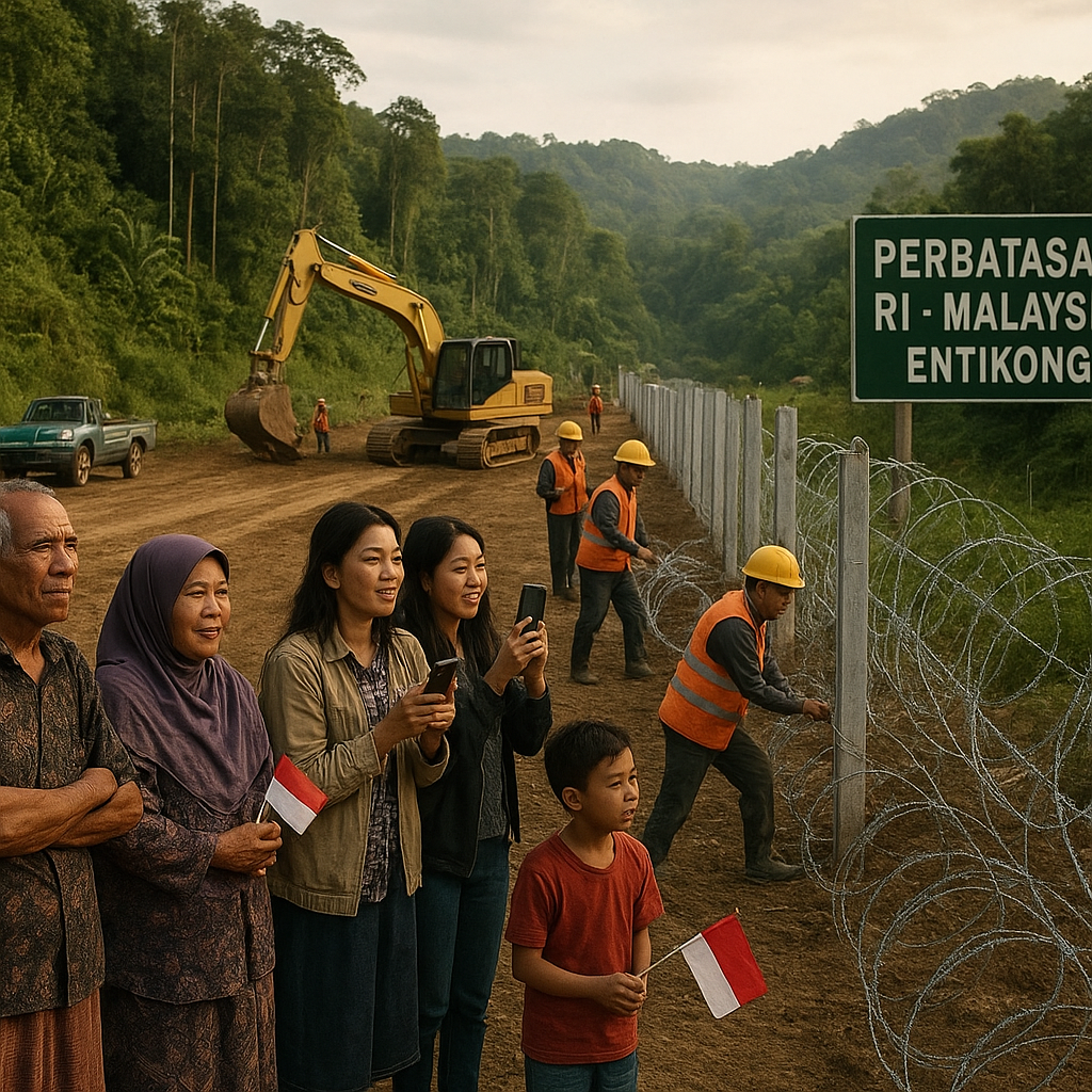 Pagar Batas RI-Malaysia di Entikong Mulai Dibangun, Warga Antusias Saksikan Langsung