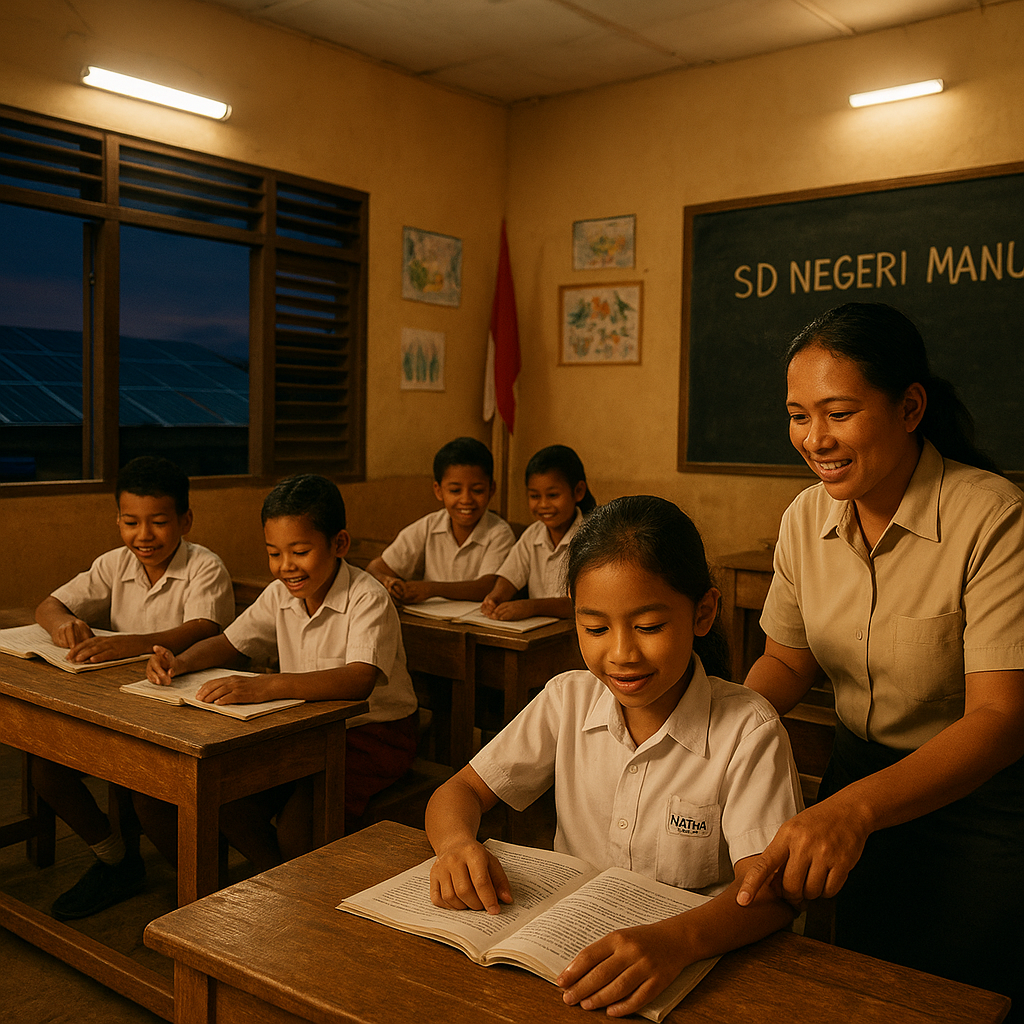 Anak-anak Perbatasan NTT Belajar di Bawah Cahaya Lampu Surya, Sekolah Kini Terang Benderang
