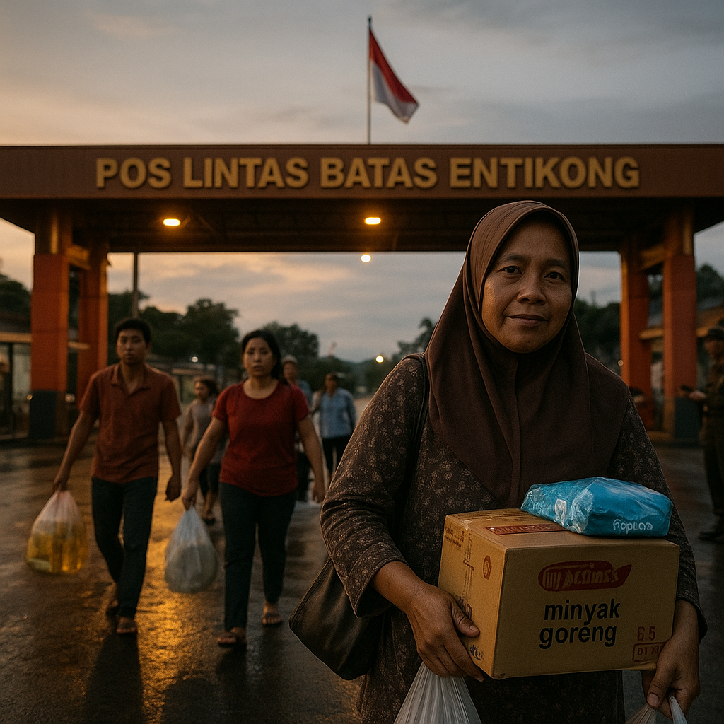 Senja di Pos Lintas Batas Entikong, Petualangan Warga Pulang Bawa Oleh-oleh dari Malaysia