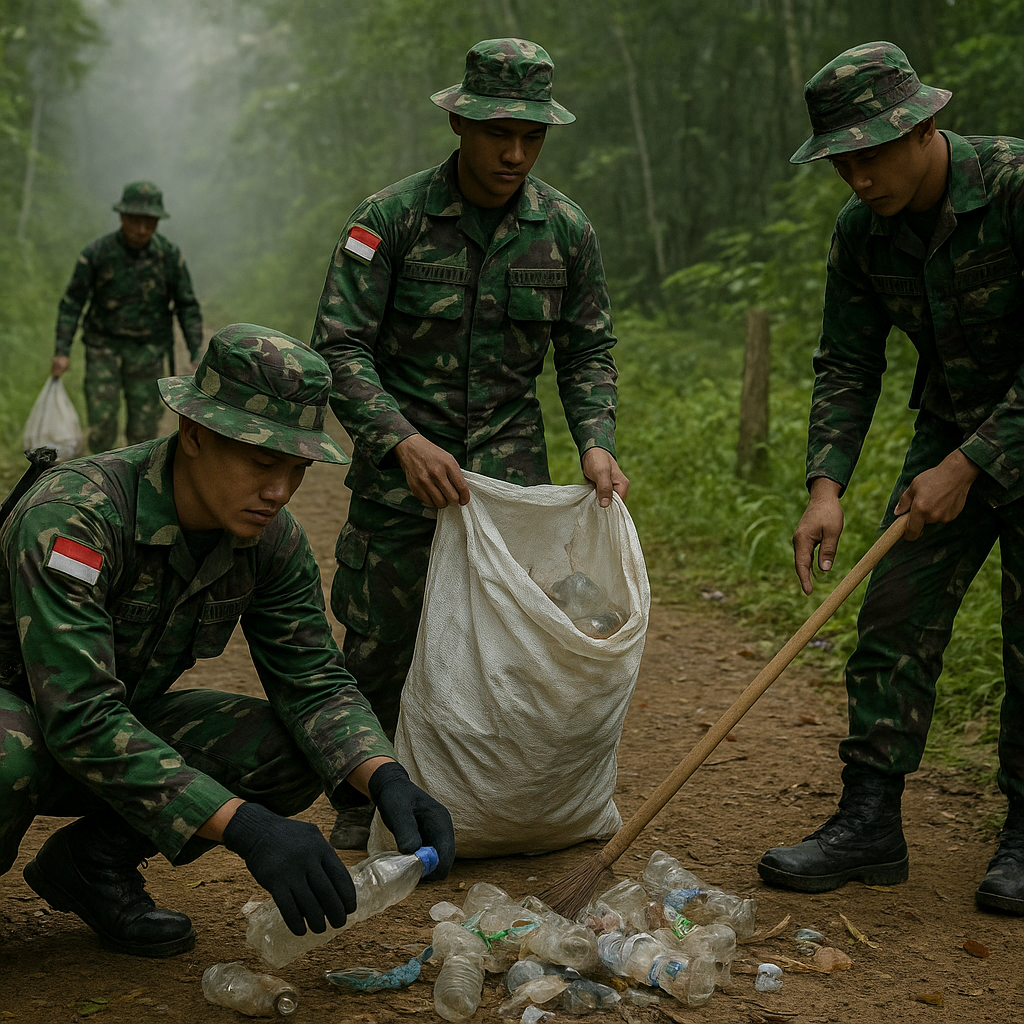 Potret Garis Depan: Satuan Tugas Pamtas Bersihkan Sampah Plastik di Jalur Patroli
