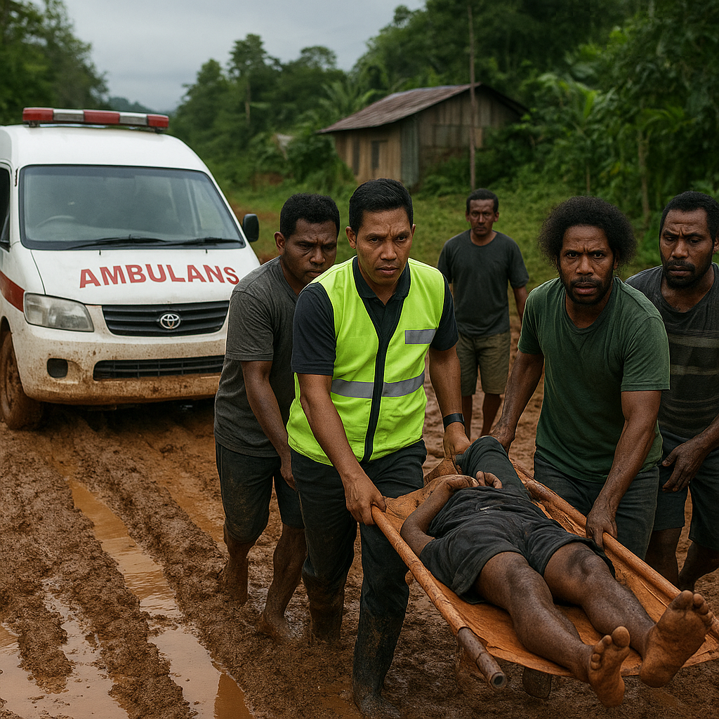 Jalan Berlubang di Perbatasan Papua Nugini, Ambulans Sering Terjebak dan Pasien Harus Ditandu Manual