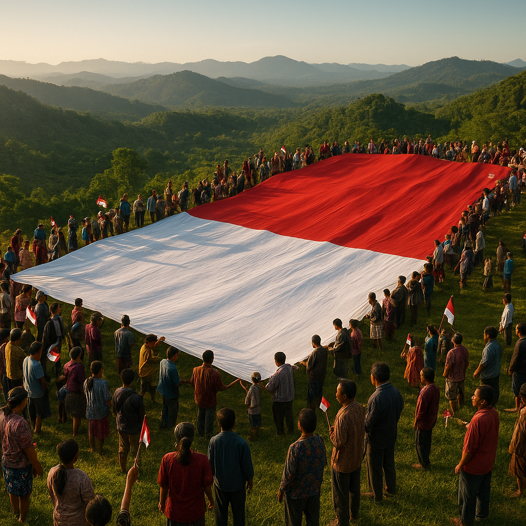 Bendera Merah Putih Raksasa Dikibarkan di Bukit Perbatasan Malinau