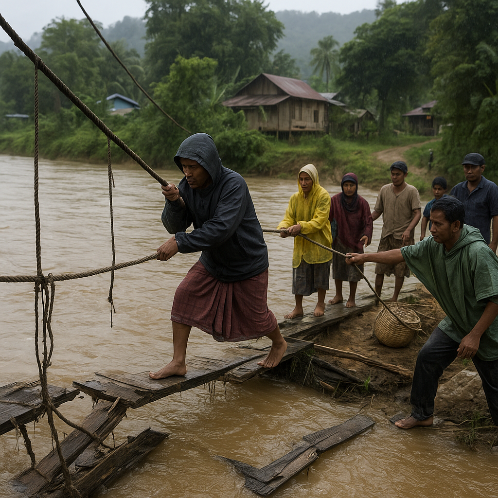 Jembatan Gantung di Nunukan Rusak, Akses Warga Terputus Total