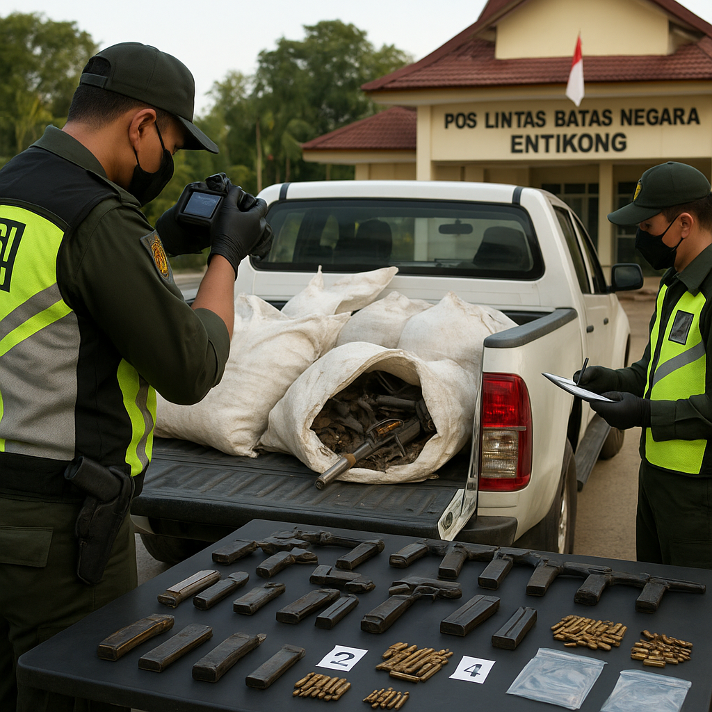Polisi Perbatasan di Entikong Tangkap Penyelundup Senjata Api