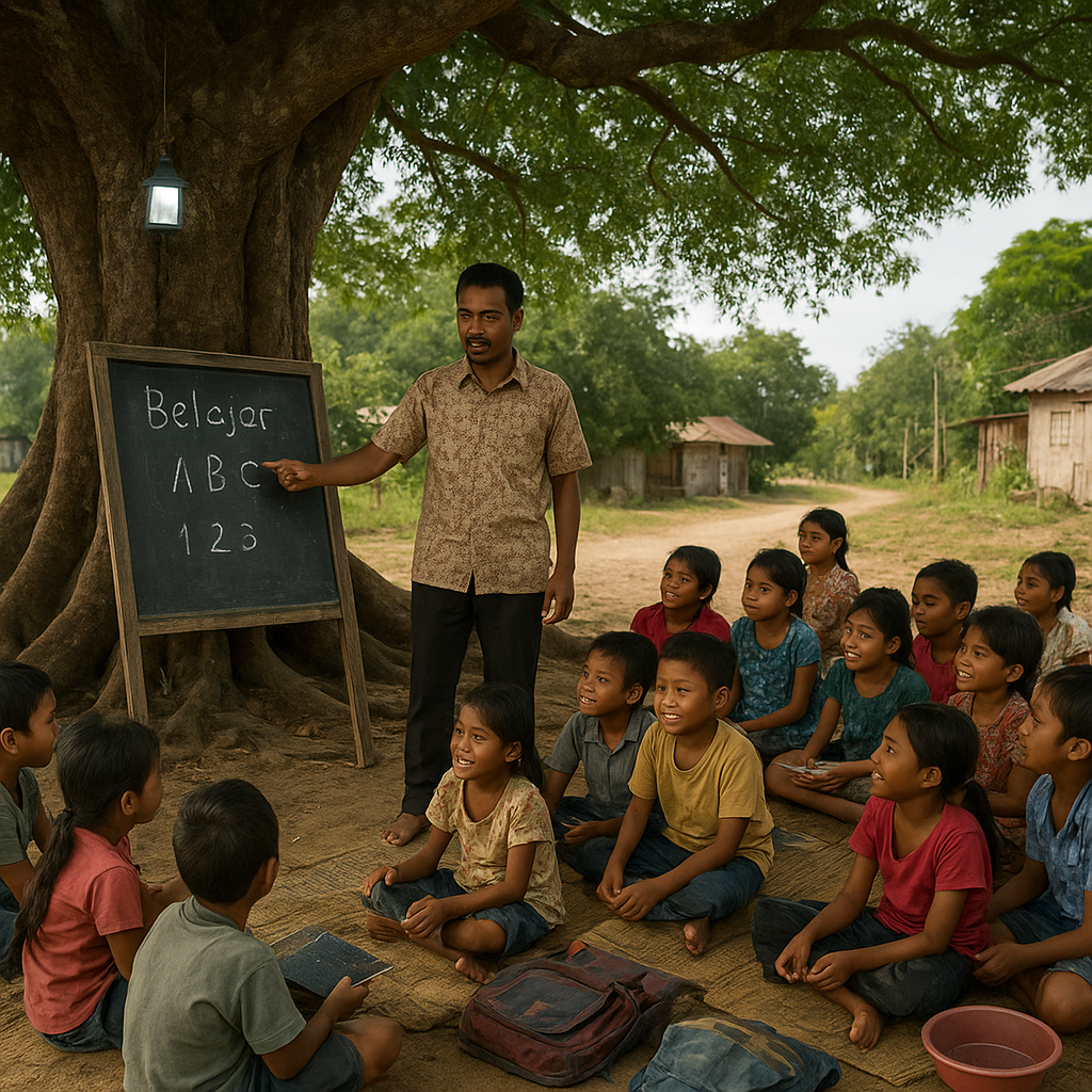 Kisah Guru di Perbatasan RI-Myanmar Mengajar di Bawah Pohon