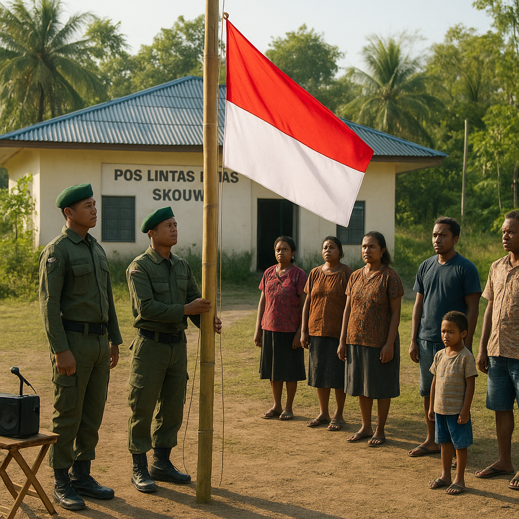 Penjaga Pos Perbatasan di Skouw Rayakan HUT RI dengan Upacara Sederhana