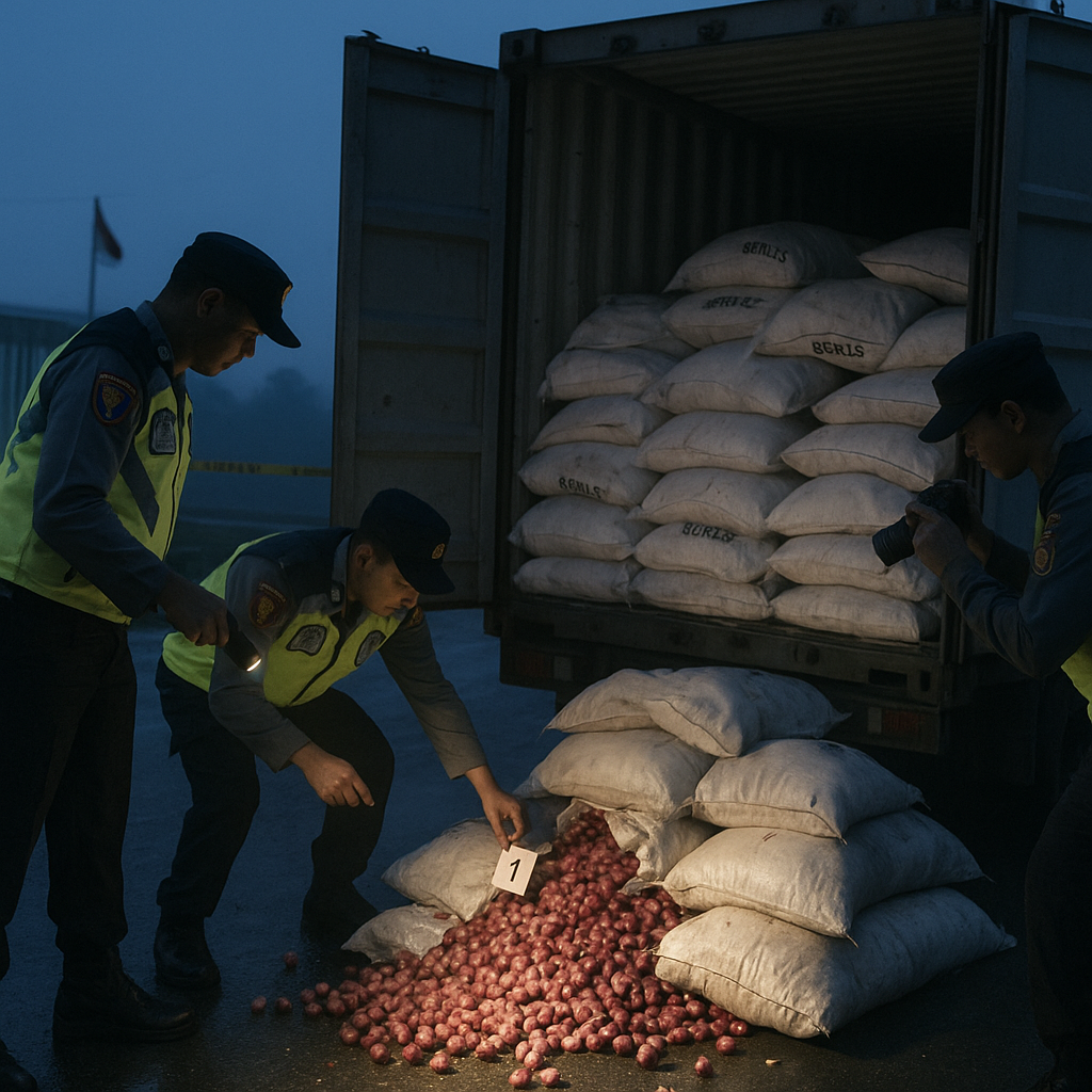 Polisi Perbatasan Aruk-Entikong Tangkap Penyelundup Bawang Merah Asal Malaysia