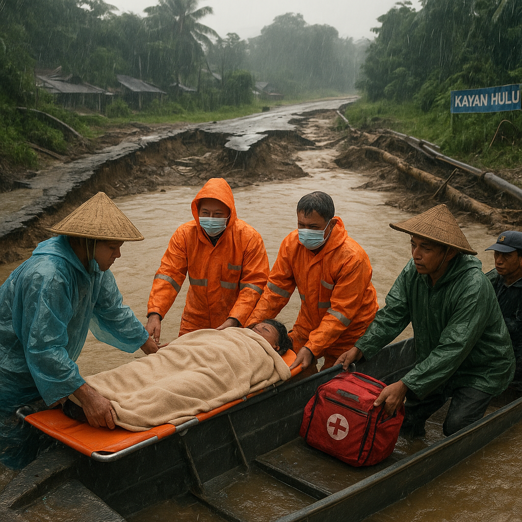 Jalan Rusak Parah, Pasien di Kayan Hulu Terpaksa Dirujuk Lewat Sungai Saat Hujan Deras