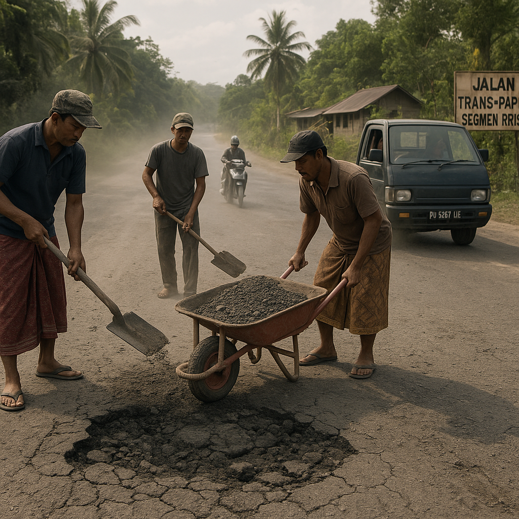 Jalan Trans-Papua Segmen Krisna: Aspal Mulai Terkelupas, Debu dan Lubang Mengancam Mobilitas Warga