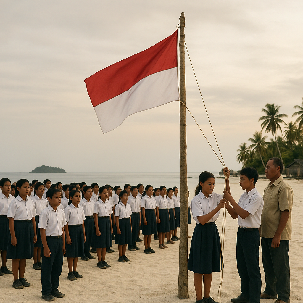 Upacara di Pantai Pasir Putih: Anak-Anak Talaud Kibarkan Merah Putih di Pulau Terluar