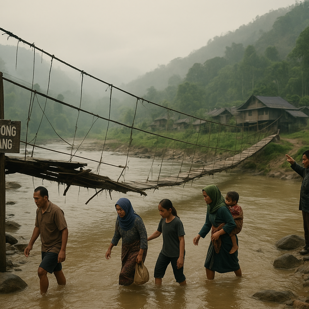 Jembatan Gantung Putus di Krayan, Warga Terpaksa Menyusuri Sungai