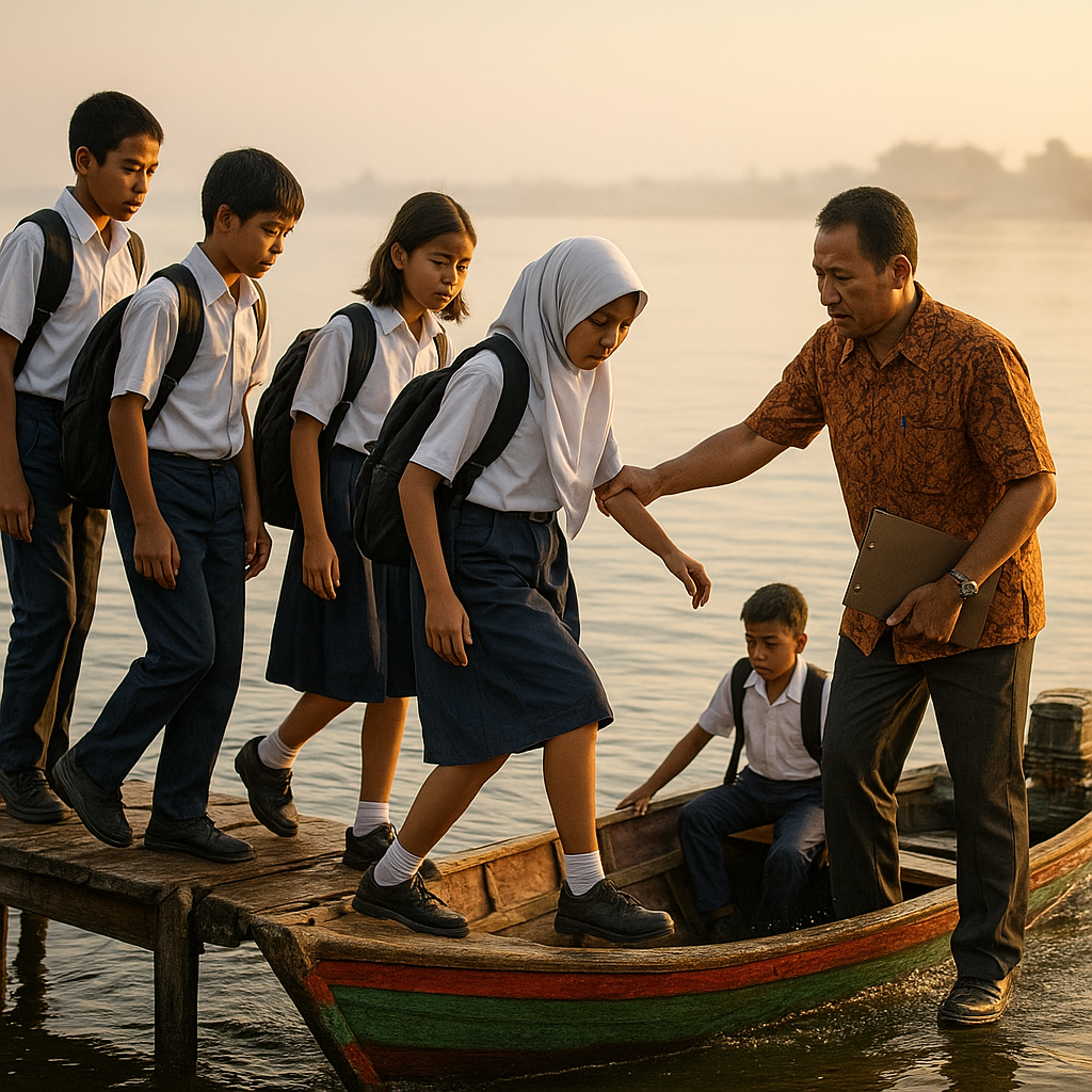 Warga Sebatik Gunakan Perahu Kayu untuk Sekolah Seberangi Selat