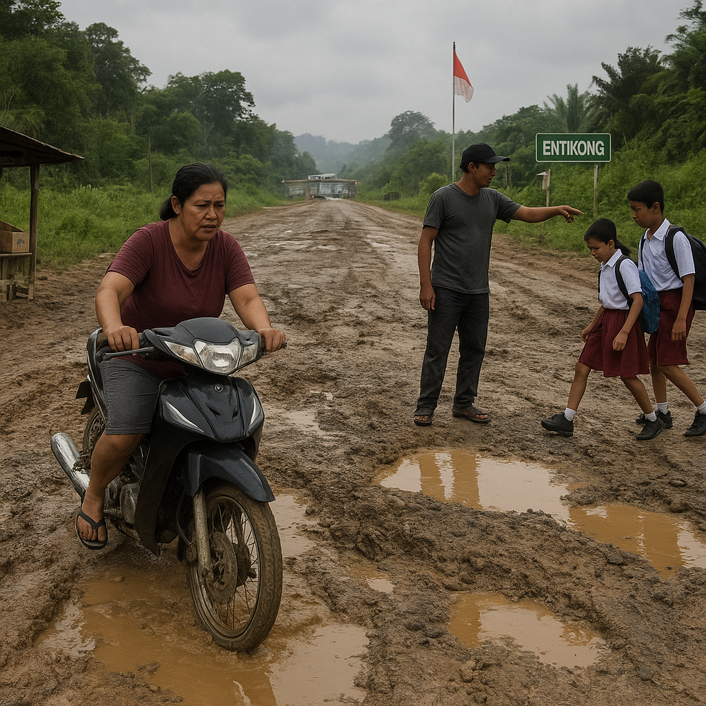Warga Perbatasan Entikong Keluhkan Jalan Rusak Parah, Aktivitas Terhambat
