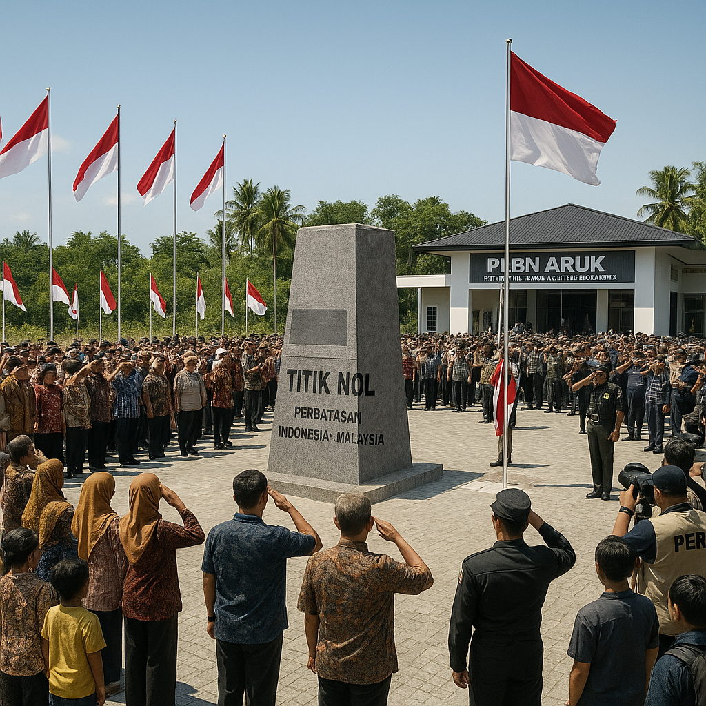 Upacara HUT RI di Titik Nol Perbatasan Indonesia-Malaysia