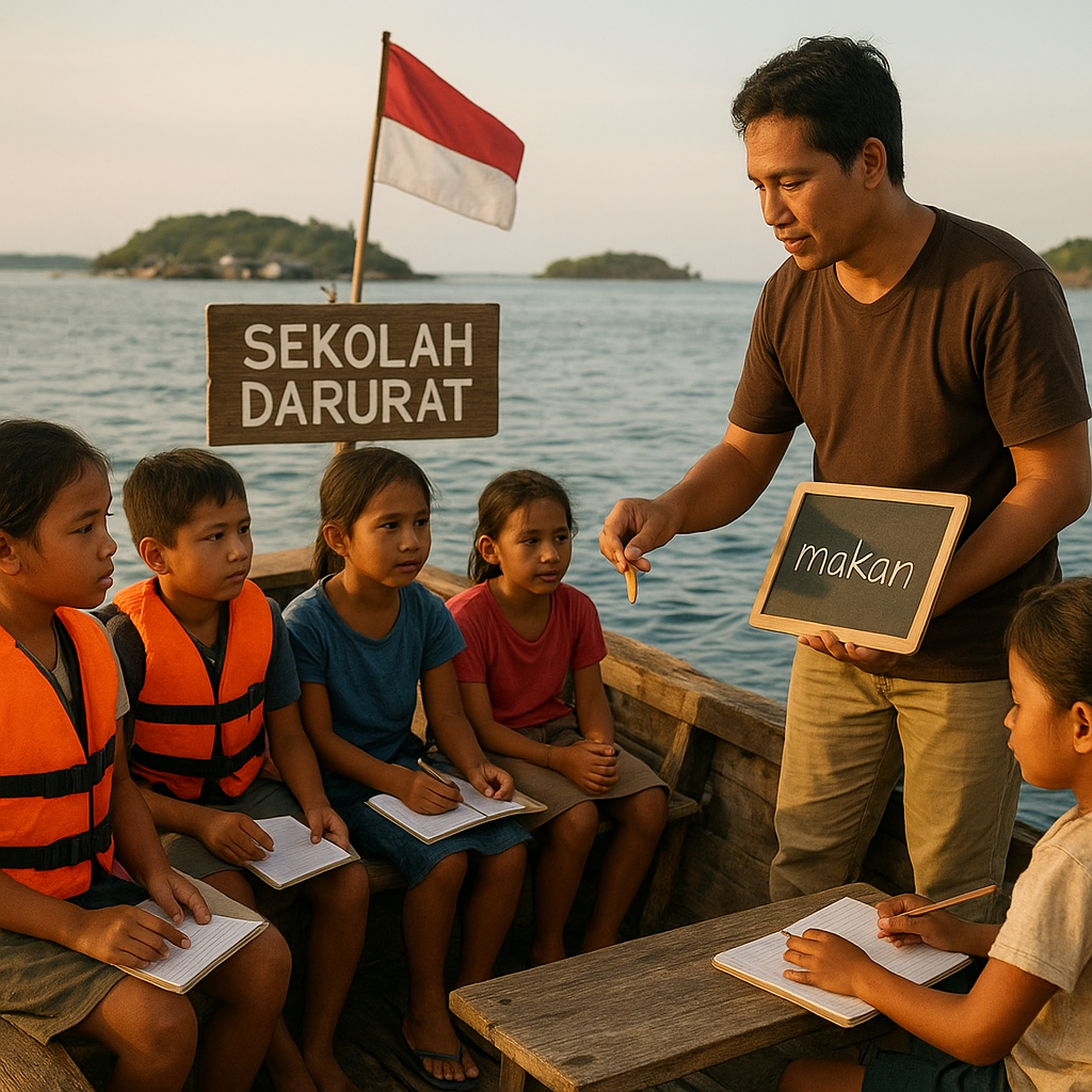 Nasionalisme: Anak-Anak Pesisir di Perbatasan RI-Filipina Belajar di Sekolah Darurat di Atas Perahu