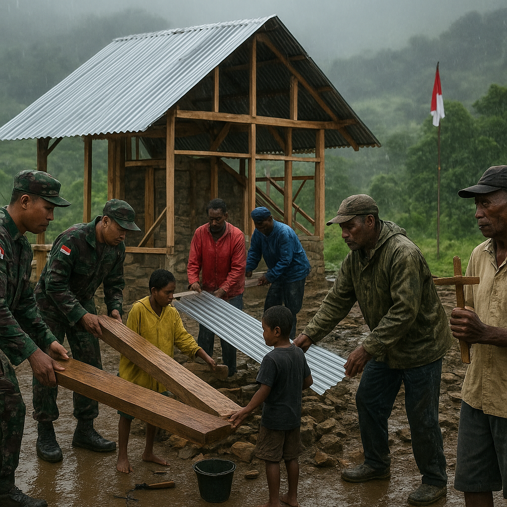 Kedamaian yang Dibangun dari Puing dan Kayu: Satgas Yonif 121/MK dan Warga Tuali Bersatu Bangun Rumah Ibadah