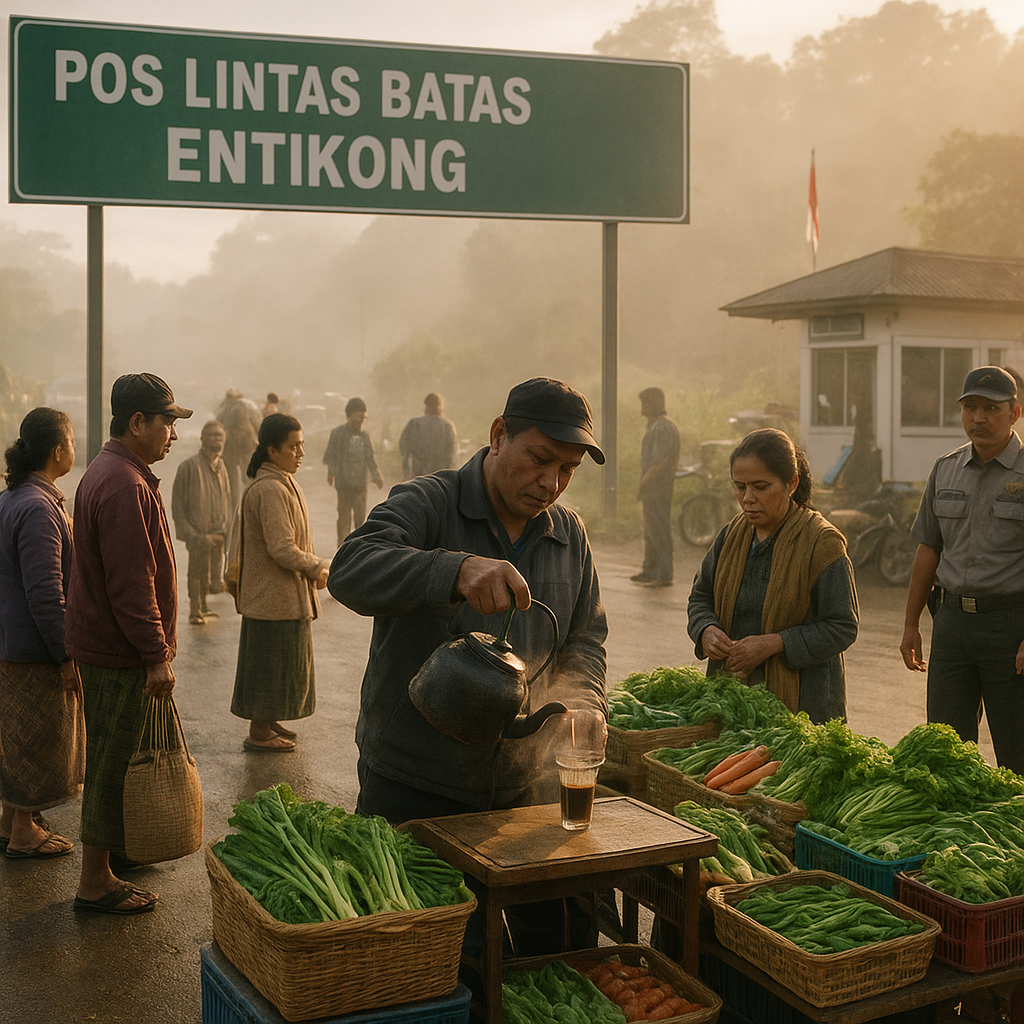 Pagi di Pos Lintas Batas Entikong: Aktivitas Warga Mulai Terlihat Sejak Fajar