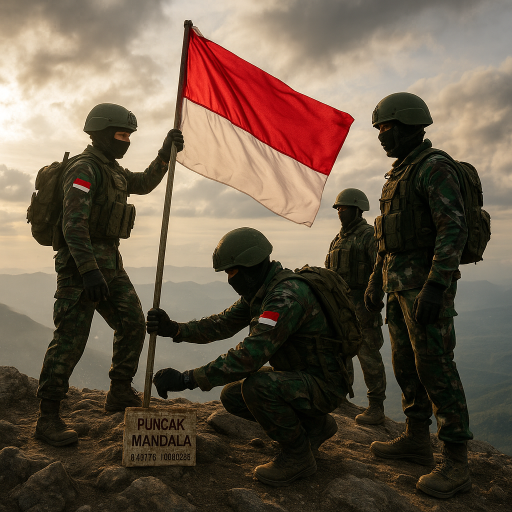 Pendakian Merah Putih di Puncak Mandala: Pasukan Khusus TNI Plantapkan Bendera di Titik Tertinggi Papua Perbatasan