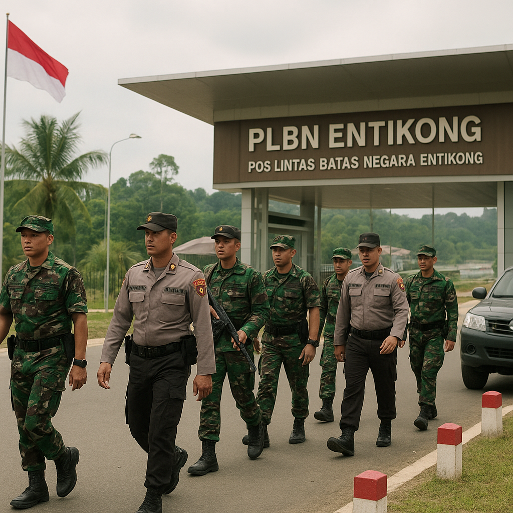 Patroli Gabungan TNI-Polri Amankan Perbatasan RI-Malaysia di Entikong