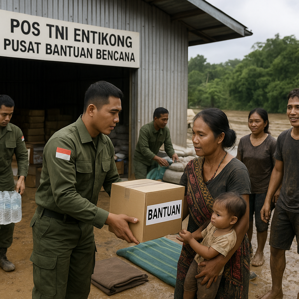 Pos TNI di Perbatasan RI-Malaysia Jadi Sentra Bantuan Bencana bagi Warga Suku Dayak
