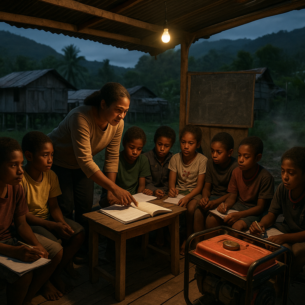 Suara dari Atap Negeri: Anak-anak di Kampung Bumi, Papua, Bersekolah di Bawah Genset