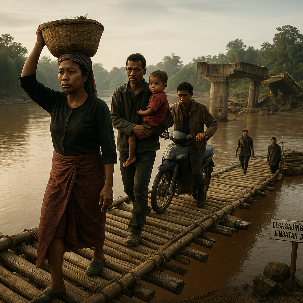 Jembatan Usang Penghubung Kehidupan: Kisah Warga Perbatasan Kalimantan Menyeberangi Sungai